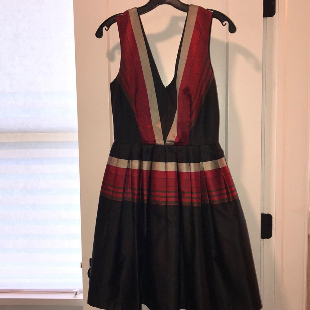 ZAC Zac Posen large stripe tailor vneck dress